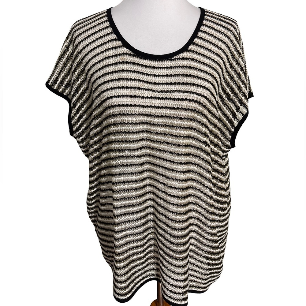 Chico's Collection Knit Black and Gold Striped Sleeveless Blouse